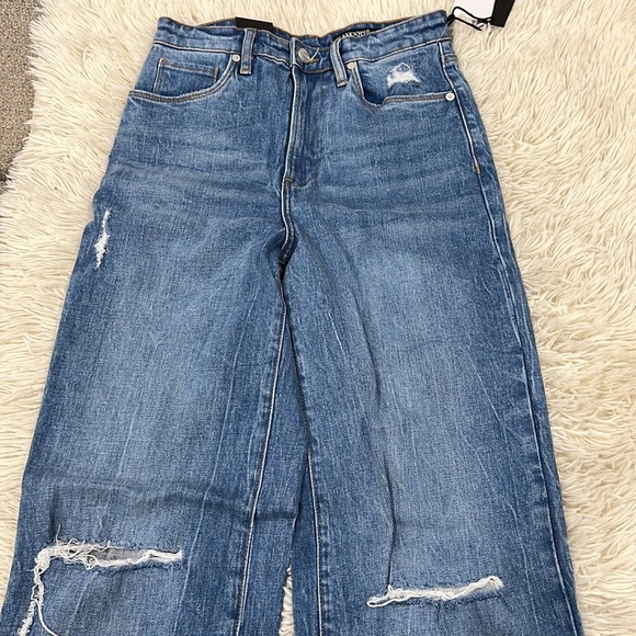 Blank NYC The Franklin Ribcage Wide Leg Jeans in Sunset Rider Distressed Blue - Picture 5 of 8